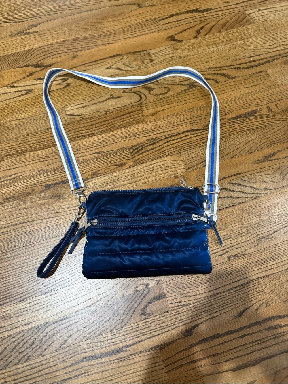 Sondra Roberts Squared Nylon Crossbody Bag in Navy Blue Adjustable Strap